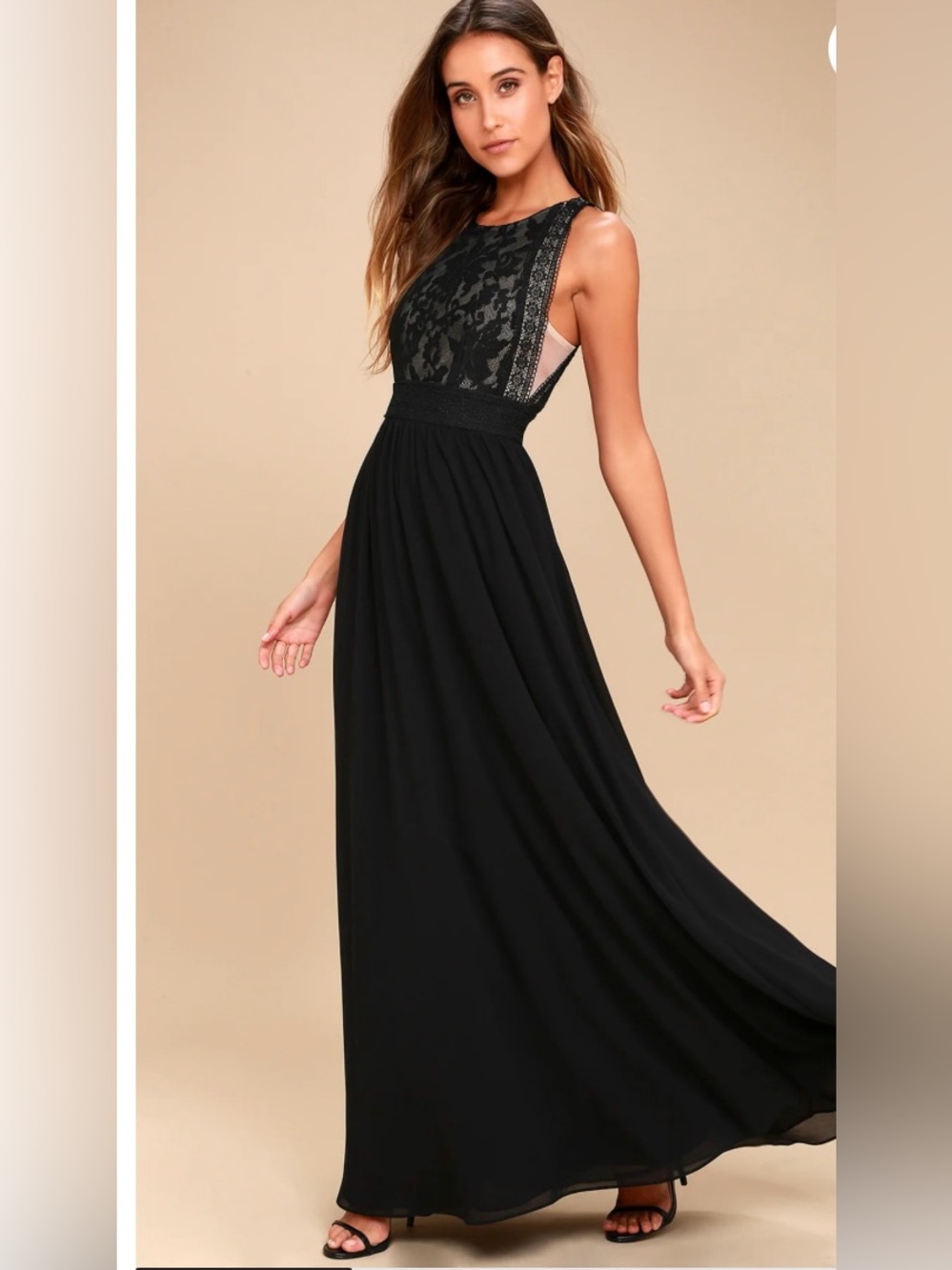Lulus Black Lace Bodice Maxi Dress Sz M New with Tag